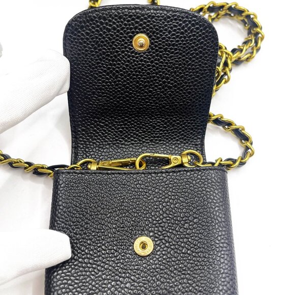 Authentic CHANEL Vintage Mini Flap Bag Caviar Pouch Cigarette Case Crossbody - Picture 12 of 15
